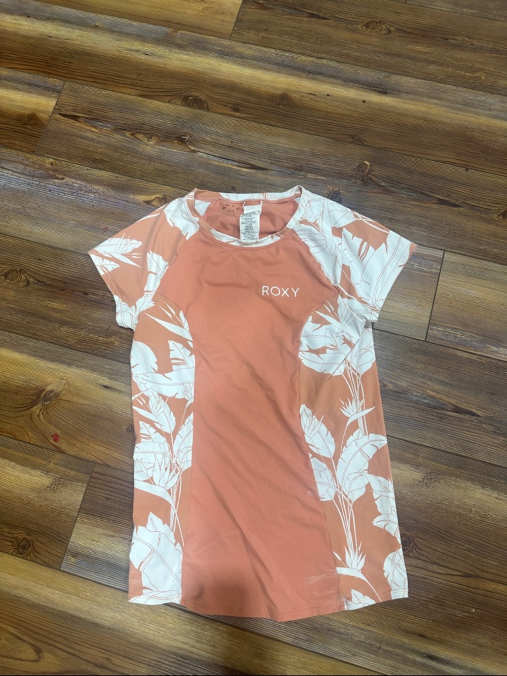 Roxy Coral and White Tropical Swim Tee